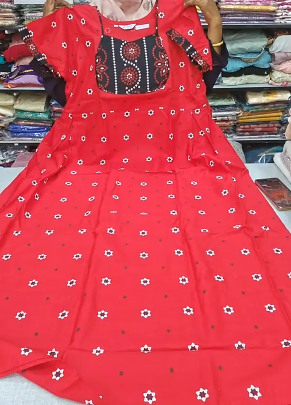 Premium Cotton Frock Style Nighty with Adjustable Rope & Side Pocket | NT3551